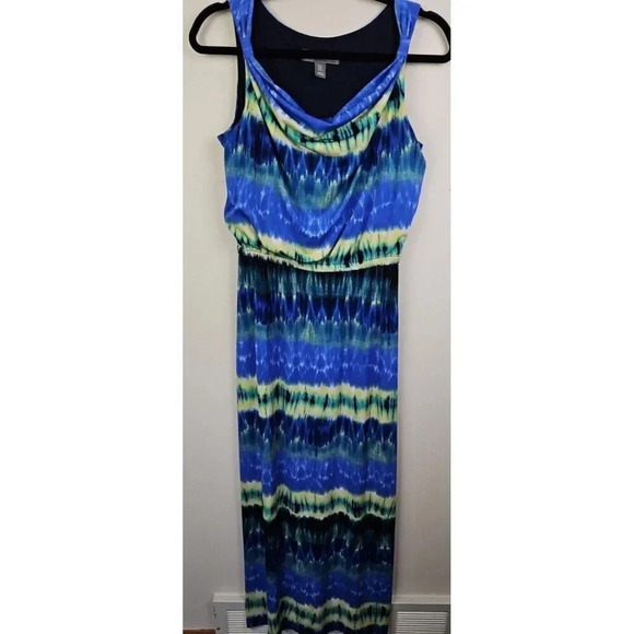 Donna Ricco Blouson Long Maxi Dress Blue Tie Dye Sleeveless Elastic Waist Size 8 - Picture 6 of 6